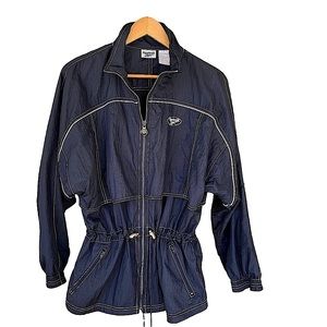 Vintage 80s Blue Reebok Tracck Jacket XL Windbreaker Drawstring Waist Y2K Navy